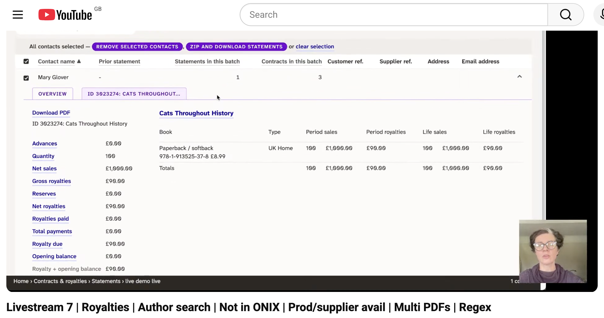 A royalty statement on the screen in Consonance.