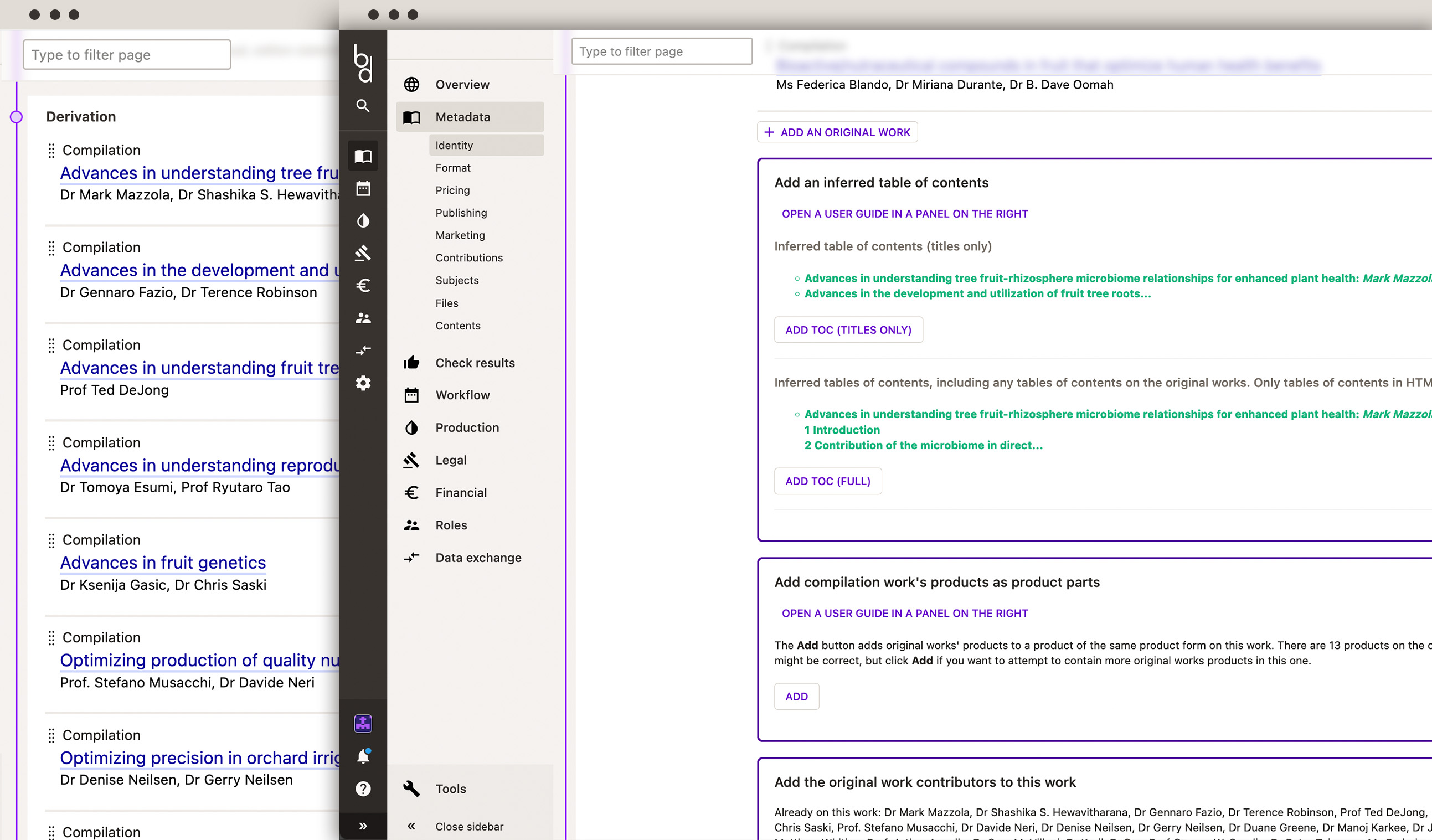 Screenshot showing Consonance's derived works feature.