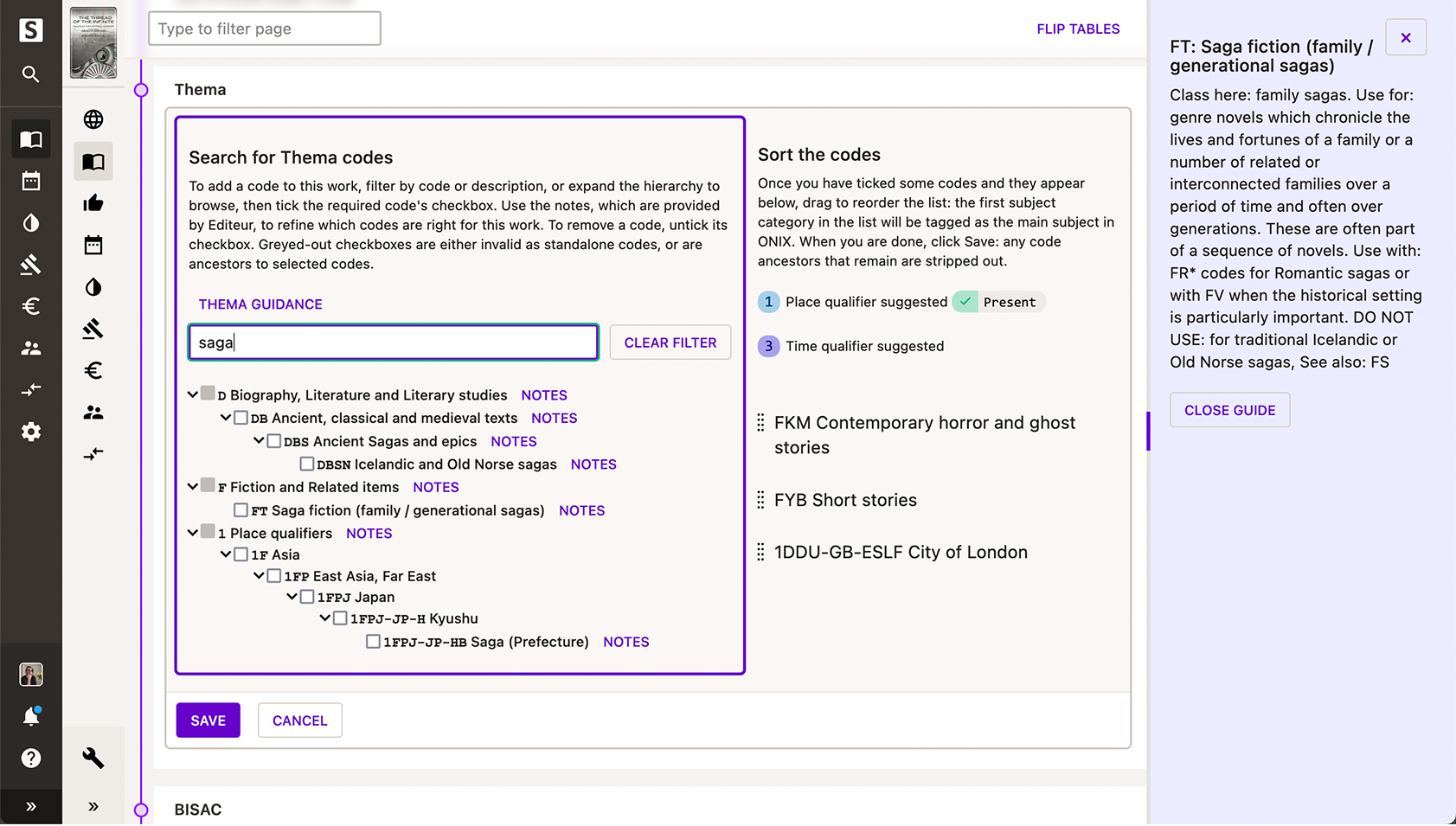 Screenshot of Thema subject classification codes in Consonance.