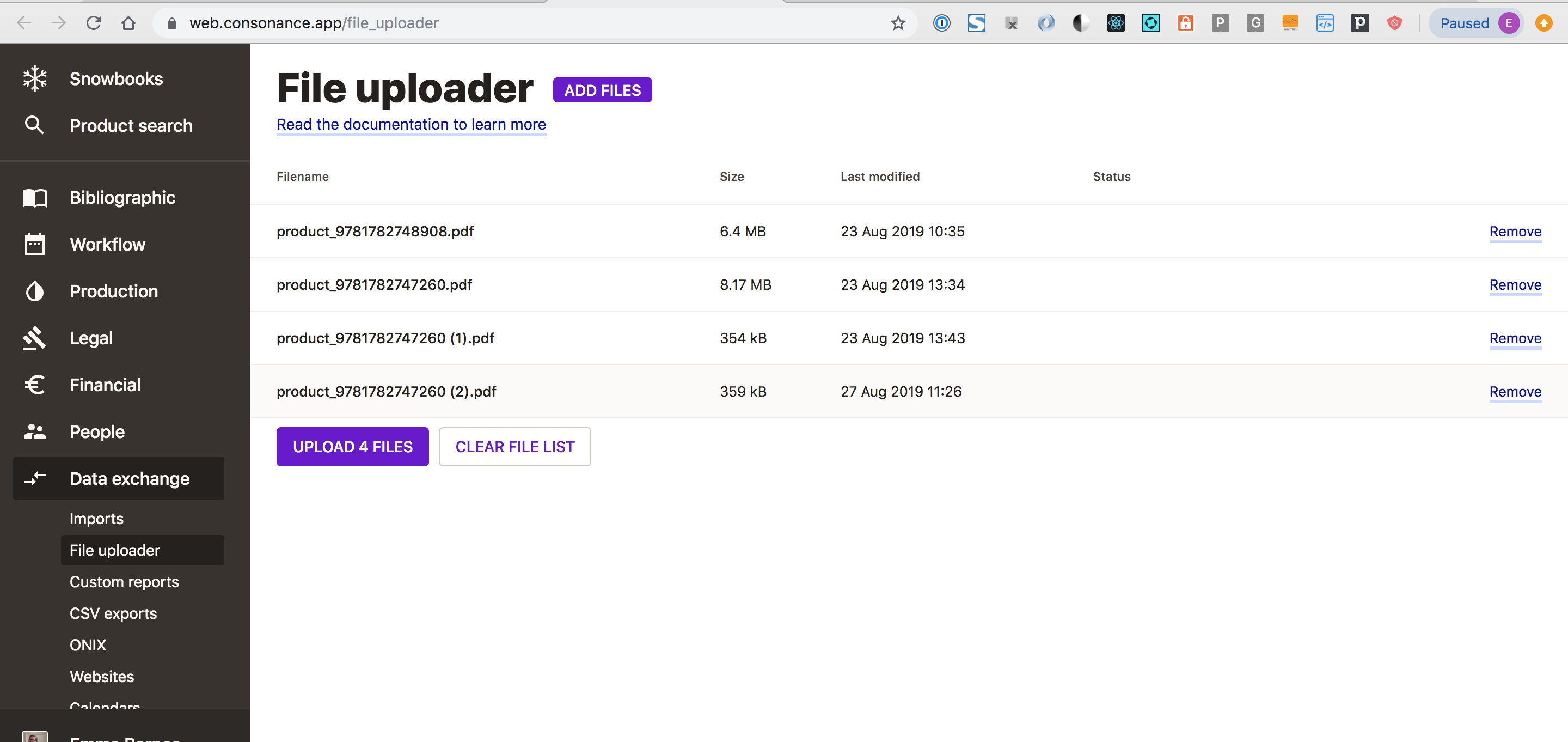 Screenshot of the file uploader page.